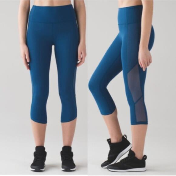 Lululemon Body Con Mesh Crop High Rise Leggings in Poseidon Blue - Picture 1 of 10